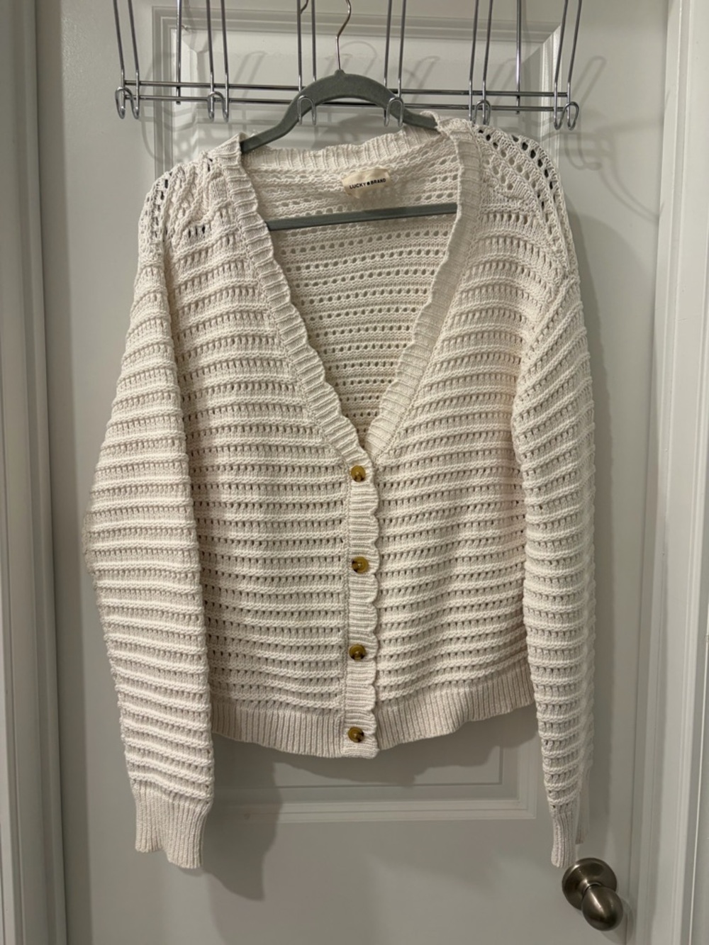 Lucky Brand women's scallop pointelle cardigan. Size XL
